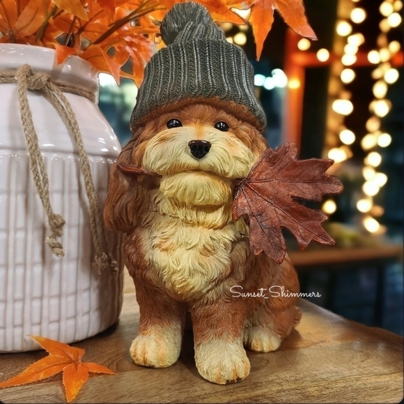 12" Fall leaves Thanksgiving Havanese DOG Sweater Weather Resin Statue Decor New - Picture 1 of 9